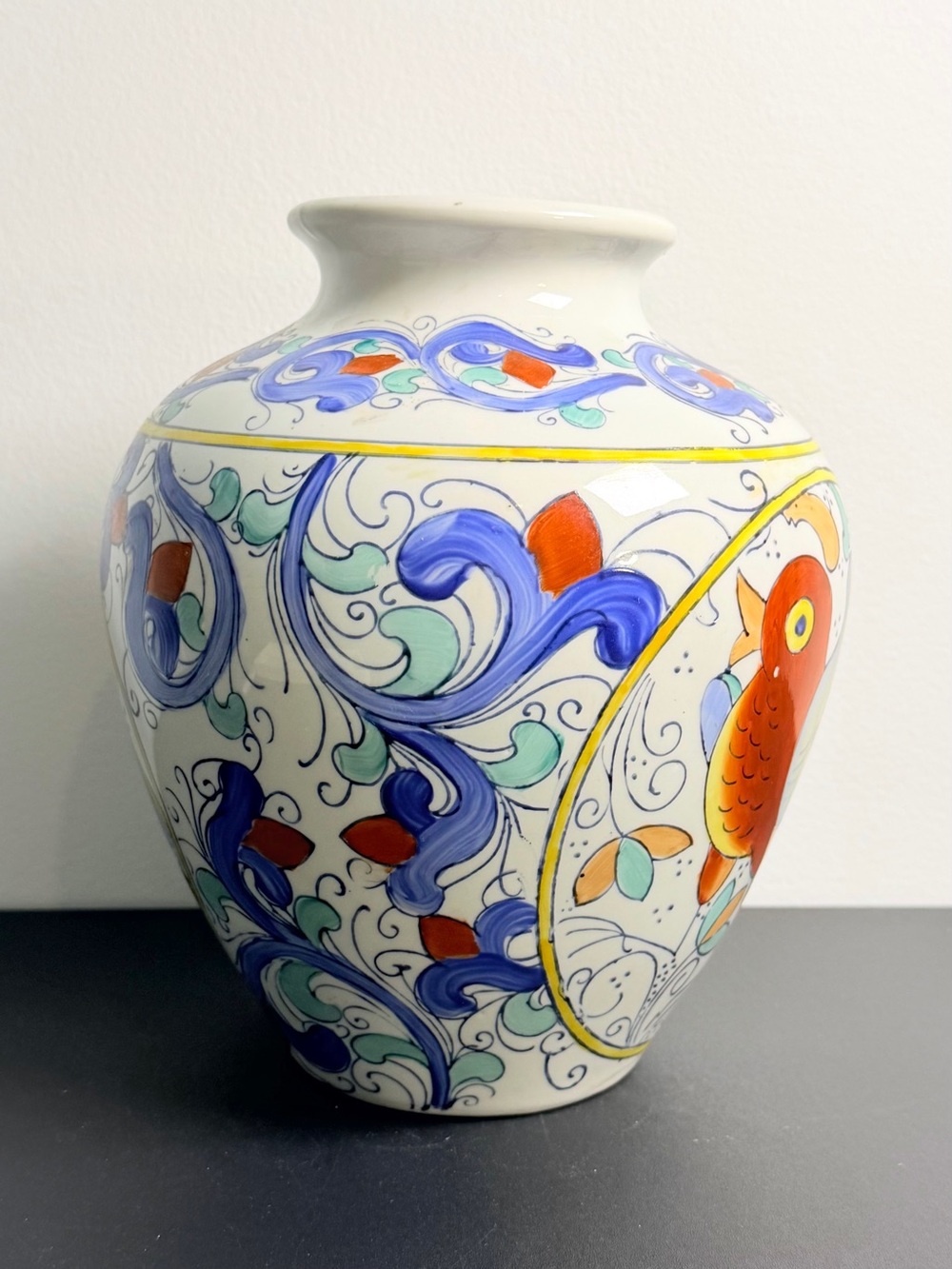 Chinese Hand Painted Floral and Bird Vase Vintage Home Decor